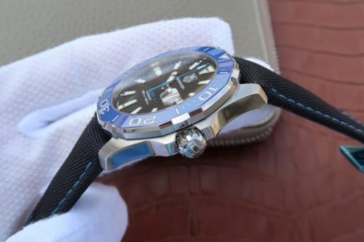Replica Tag Heuer Aquaracer Calibre 5 SS Blue Ceramic Bezel V6 Black Dial Black Nylon Strap A2824 - Image 5