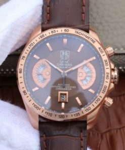 Replica Tag Heuer Grand Carrera Chronograph Rose Gold Calibre 17 Brown Dial A7750