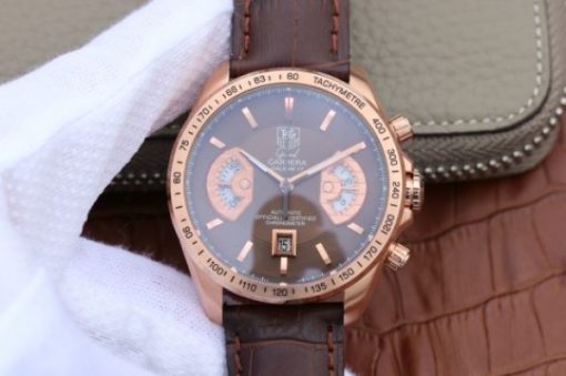 Replica Tag Heuer Grand Carrera Chronograph Rose Gold Calibre 17 Brown Dial A7750