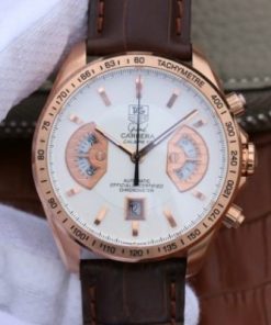 Replica Tag Heuer Grand Carrera Chronograph Rose Gold Calibre 17 White Dial A7750