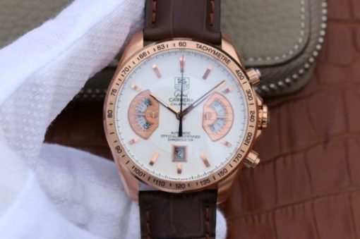 Replica Tag Heuer Grand Carrera Chronograph Rose Gold Calibre 17 White Dial A7750