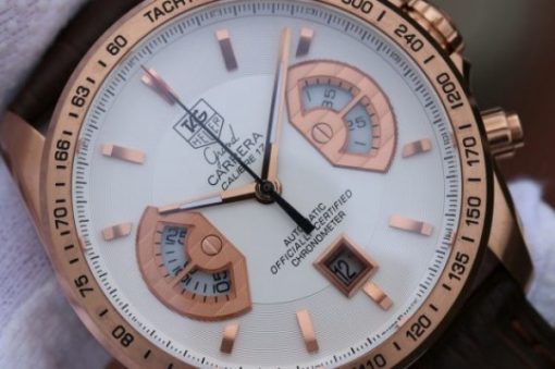 Replica Tag Heuer Grand Carrera Chronograph Rose Gold Calibre 17 White Dial A7750 - Image 2