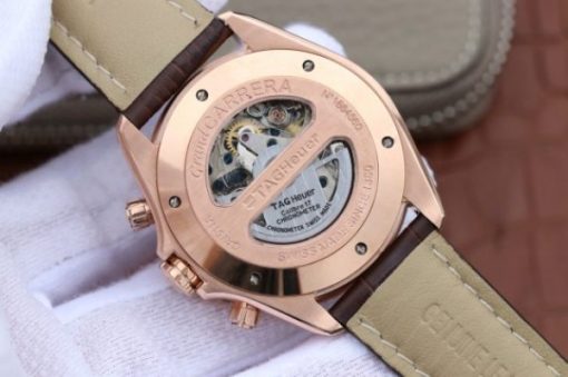 Replica Tag Heuer Grand Carrera Chronograph Rose Gold Calibre 17 White Dial A7750 - Image 6