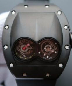 Replica Richard Mille RM053 PVD Fake Tourbillon Skeleton Dial Black Rubber Strap A2824