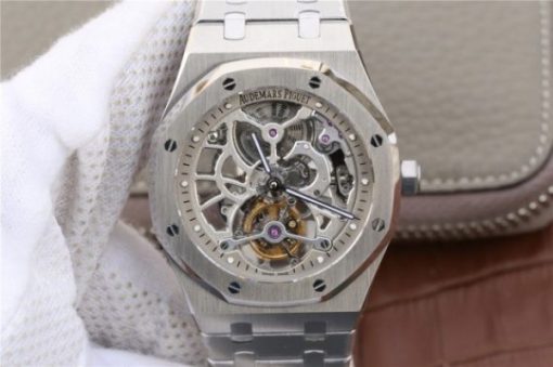 Replica Audemars Piguet Royal Oak Tourbillon Extra-Thin Openworked SS Skeleton Dial SS Bracelet