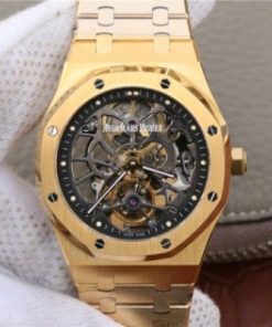 Replica Audemars Piguet Royal Oak Tourbillon Extra-Thin Openworked YG Skeleton Dial YG Bracelet
