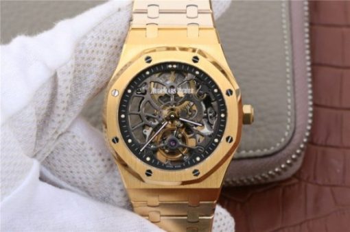 Replica Audemars Piguet Royal Oak Tourbillon Extra-Thin Openworked YG Skeleton Dial YG Bracelet