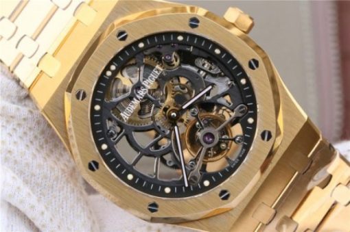 Replica Audemars Piguet Royal Oak Tourbillon Extra-Thin Openworked YG Skeleton Dial YG Bracelet - Image 3
