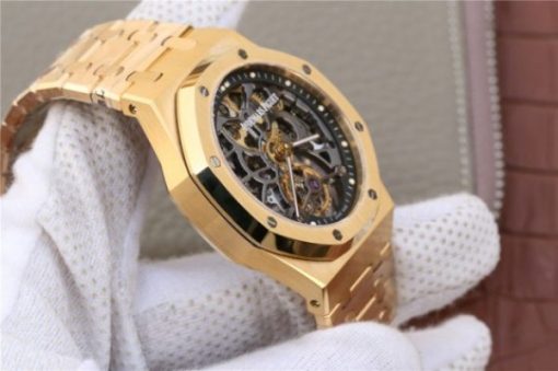 Replica Audemars Piguet Royal Oak Tourbillon Extra-Thin Openworked YG Skeleton Dial YG Bracelet - Image 4