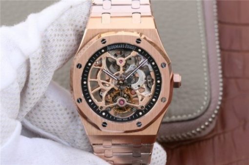 Replica Audemars Piguet Royal Oak Tourbillon Extra-Thin Openworked RG Skeleton Dial RG Bracelet