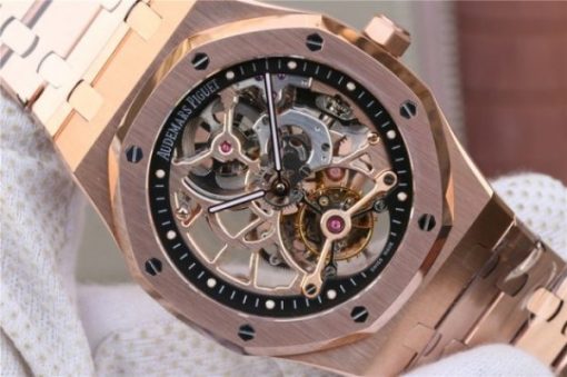 Replica Audemars Piguet Royal Oak Tourbillon Extra-Thin Openworked RG Skeleton Dial RG Bracelet - Image 3