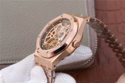 Replica Audemars Piguet Royal Oak Tourbillon Extra-Thin Openworked RG Skeleton Dial RG Bracelet - Image 5