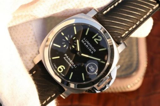 Replica Panerai PAM048 XF Black Dial Black Leather Strap A7750 - Image 2