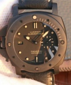 Replica Panerai PAM607 XF Left Handed Real Ceramic Black Leather Strap P9000