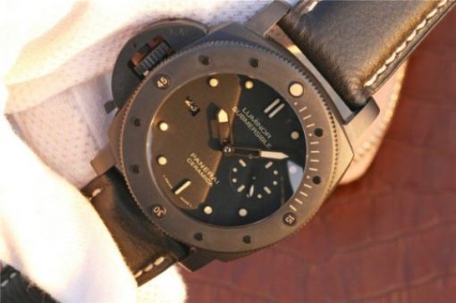 Replica Panerai PAM607 XF Left Handed Real Ceramic Black Leather Strap P9000 - Image 2