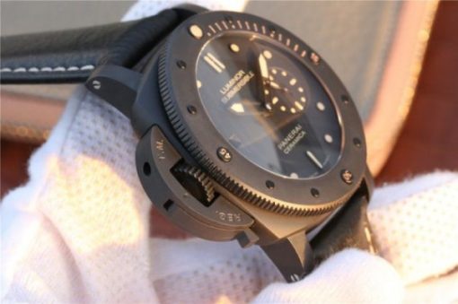 Replica Panerai PAM607 XF Left Handed Real Ceramic Black Leather Strap P9000 - Image 4