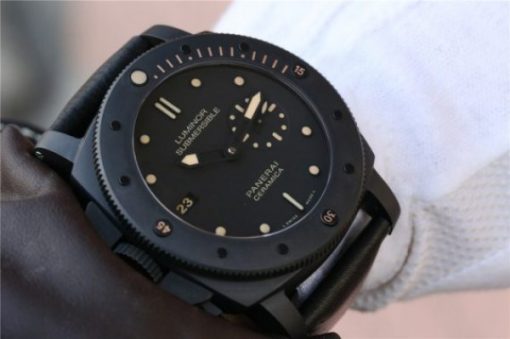 Replica Panerai PAM607 XF Left Handed Real Ceramic Black Leather Strap P9000 - Image 8