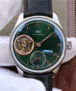 Replica IWC Portuguese Tourbillon IW5463 SS YLF Green Dial RG Markers Black Leather Strap A98900