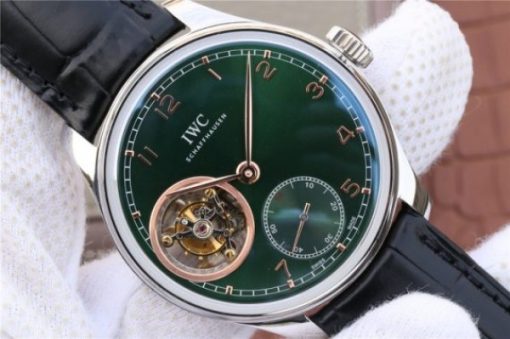 Replica IWC Portuguese Tourbillon IW5463 SS YLF Green Dial RG Markers Black Leather Strap A98900 - Image 3