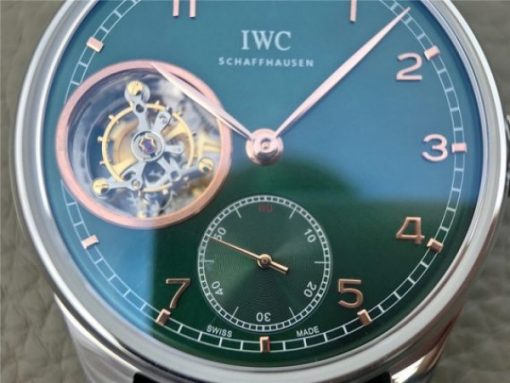Replica IWC Portuguese Tourbillon IW5463 SS YLF Green Dial RG Markers Black Leather Strap A98900 - Image 6