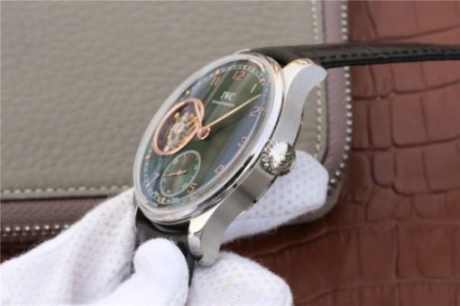 Replica IWC Portuguese Tourbillon IW5463 SS YLF Green Dial RG Markers Black Leather Strap A98900 - Image 7