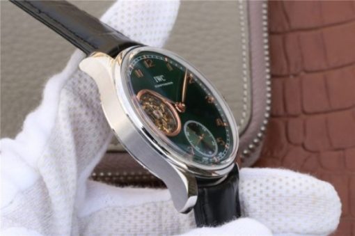 Replica IWC Portuguese Tourbillon IW5463 SS YLF Green Dial RG Markers Black Leather Strap A98900 - Image 8
