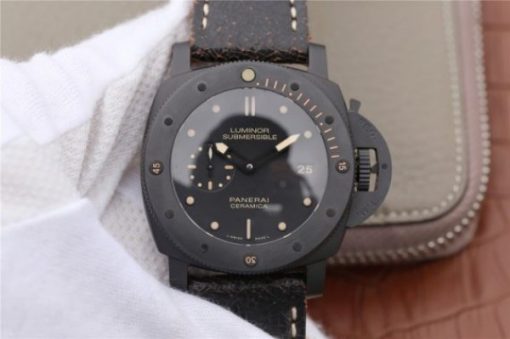 Replica Panerai PAM508 VSF Real Ceramic Black Distressed Calfskin Strap P.9000