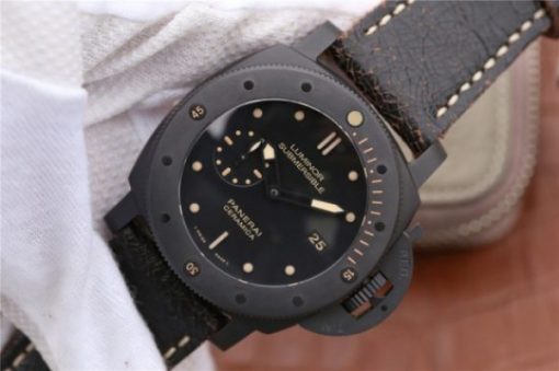 Replica Panerai PAM508 VSF Real Ceramic Black Distressed Calfskin Strap P.9000 - Image 2