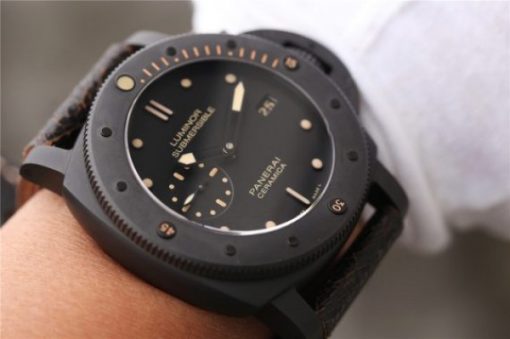 Replica Panerai PAM508 VSF Real Ceramic Black Distressed Calfskin Strap P.9000 - Image 8
