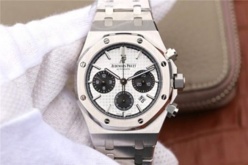 Replica Audemars Piguet Royal Oak Chronograph SS JHF White/Black Dial SS Bracelet A7750