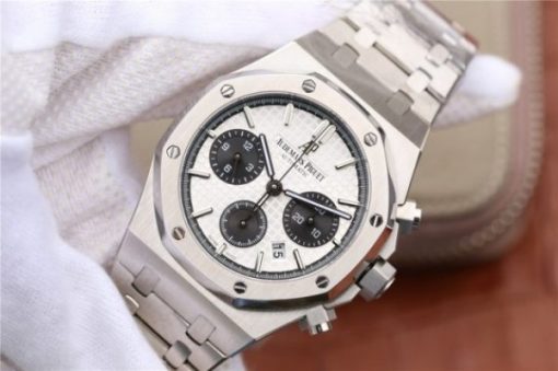 Replica Audemars Piguet Royal Oak Chronograph SS JHF White/Black Dial SS Bracelet A7750 - Image 2
