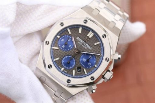 Replica Audemars Piguet Royal Oak Chronograph SS JHF Gray/Blue Dial SS Bracelet A7750 - Image 2
