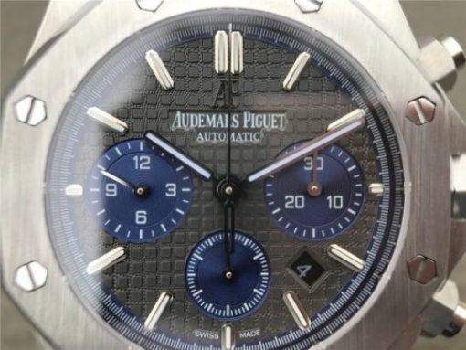Replica Audemars Piguet Royal Oak Chronograph SS JHF Gray/Blue Dial SS Bracelet A7750 - Image 8
