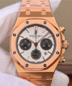 Replica Audemars Piguet Royal Oak Chronograph RG JHF White/Black Dial RG Bracelet A7750
