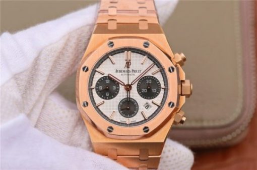 Replica Audemars Piguet Royal Oak Chronograph RG JHF White/Black Dial RG Bracelet A7750