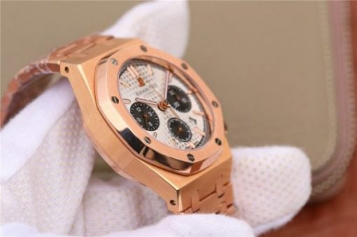 Replica Audemars Piguet Royal Oak Chronograph RG JHF White/Black Dial RG Bracelet A7750 - Image 10