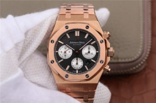 Replica Audemars Piguet Royal Oak Chronograph RG JHF Black/White Dial RG Bracelet A7750