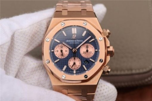 Replica Audemars Piguet Royal Oak Chronograph RG JHF Blue/RG Dial RG Bracelet A7750