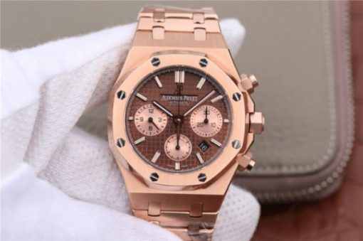 Replica Audemars Piguet Royal Oak Chronograph RG JHF Brown/RG Dial RG Bracelet A7750