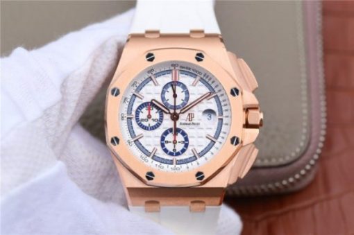 Replica Audemars Piguet Royal Oak Offshore 44mm RG Summer Edition JF White Rubber Strap A3126
