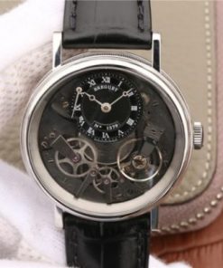 Replica Breguet Tradition 7057BB/G9/9W6 SS SF Black Skeleton Dial Black Leather Strap A507