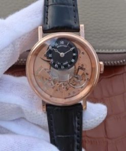 Replica Breguet Tradition 7057BR/R9/9W6 RG SF Rose Gold Skeleton Dial Black Leather Strap A507
