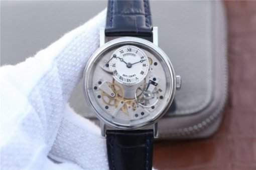 Replica Breguet Tradition 7057BB/11/9W6 SS SF Silver Skeleton Dial Blue Leather Strap A507