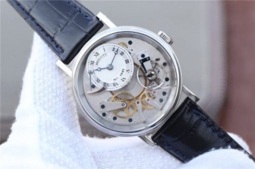 Replica Breguet Tradition 7057BB/11/9W6 SS SF Silver Skeleton Dial Blue Leather Strap A507 - Image 2