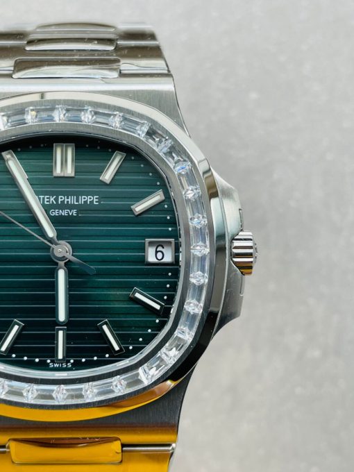 Replica PATEK PHILIPPE Nautilus 5711/1A PPF 1:1 Best Edition Green Textured Dial T Diamonds Bezel on SS Bracelet 324CS V4 - Image 11