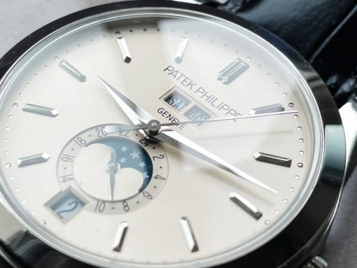 Replica PATEK PHILIPPE Annual Calendar Moonphase 5396 SS ZF 1:1 Best Edition White/Blue Dial on Black Leather Strap A324 - Image 8