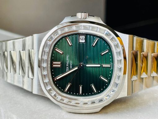 Replica PATEK PHILIPPE Nautilus 5711/1A PPF 1:1 Best Edition Green Textured Dial T Diamonds Bezel on SS Bracelet 324CS V4 - Image 10