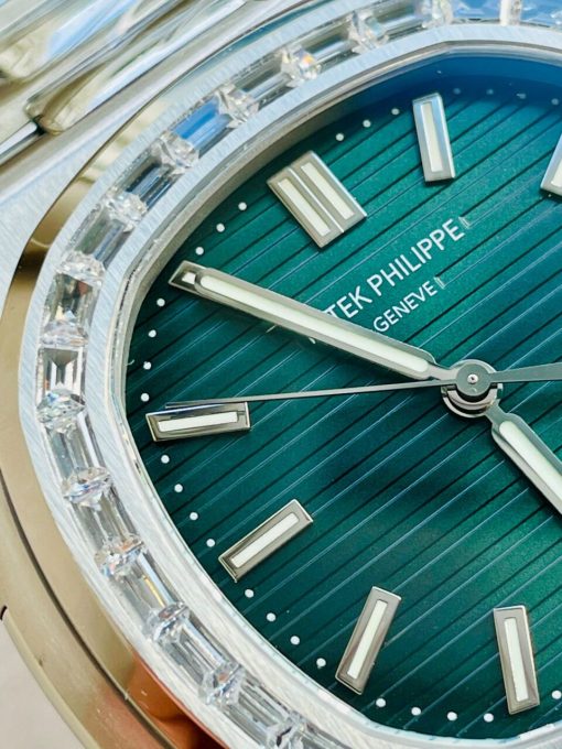 Replica PATEK PHILIPPE Nautilus 5711/1A PPF 1:1 Best Edition Green Textured Dial T Diamonds Bezel on SS Bracelet 324CS V4 - Image 7
