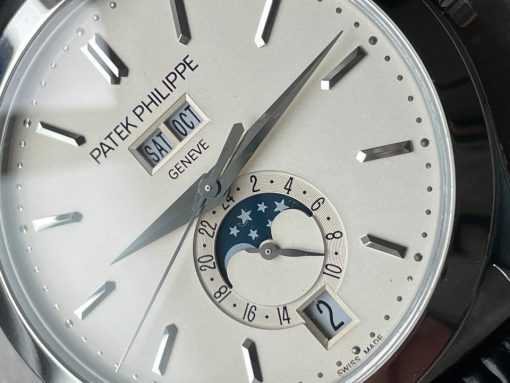 Replica PATEK PHILIPPE Annual Calendar Moonphase 5396 SS ZF 1:1 Best Edition White/Blue Dial on Black Leather Strap A324 - Image 7