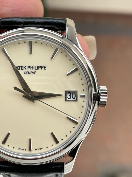 Replica PATEK PHILIPPE Calatrava ZF 5298p Date off White Dial SS bezel ZF factory - Image 4